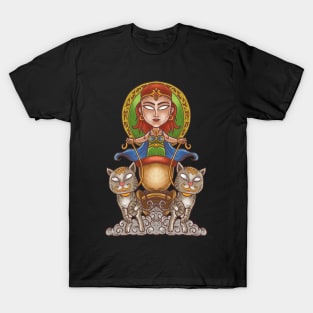 Goddess of the Norse: Viking Goddess Freya and Her Feline Chariot T-Shirt